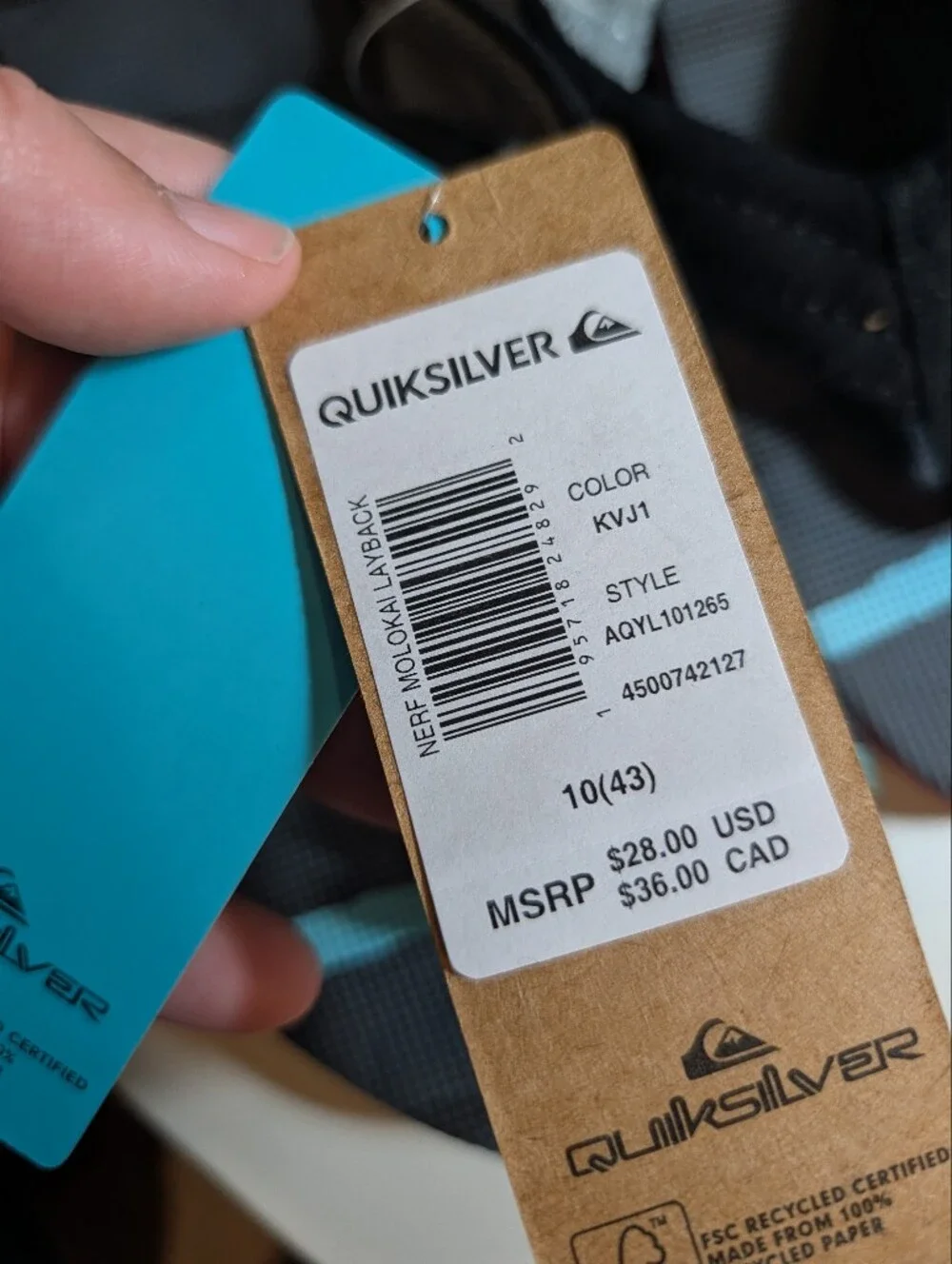 Quiksilver Mens Size 10 Black Flip Flops with Nerf Logo and Teal Accent NWT